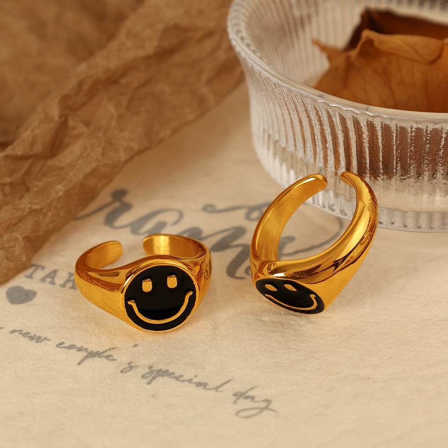 1 Pair Simple Series Simple Cartoon Stainless Steel 18K Gold Plated Women Adjustable Rings Picture6
