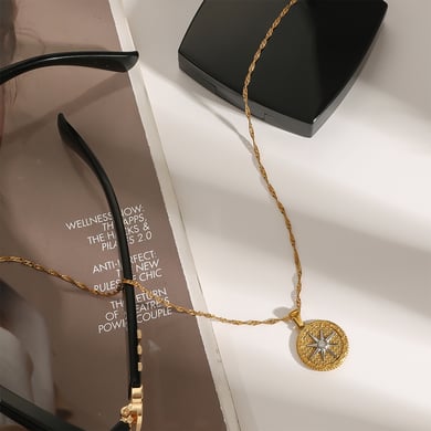 1 Stück Luxuriöse Serie Europa und Amerika Achtzackiger Stern Edelstahl Goldfarben Damen-Anhänger Halsketten h5 Bild8