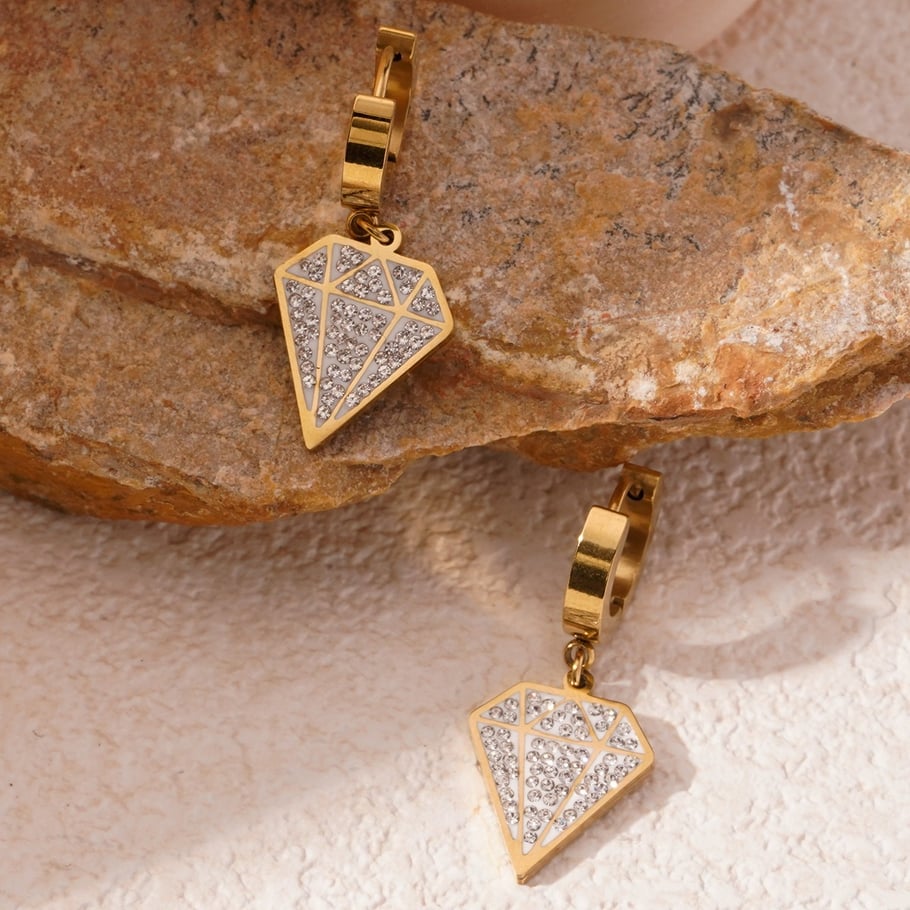 1 Pair Sparkling Series Elegant Diamond Titanium Steel Gold Color Women's Drop Earrings Picture3