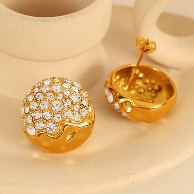 1 Pair Luxurious Series Retro Geometric Stainless Steel 18K Gold Plated Rhinestone Women Stud Earrings h5 Picture5