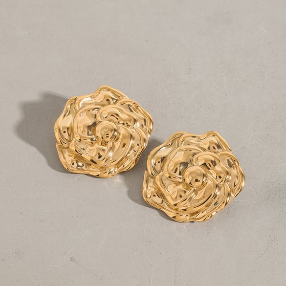 1 Pair Romantic Series Gorgeous Flowers Stainless Steel Gold Color Women's Stud Earrings 2
