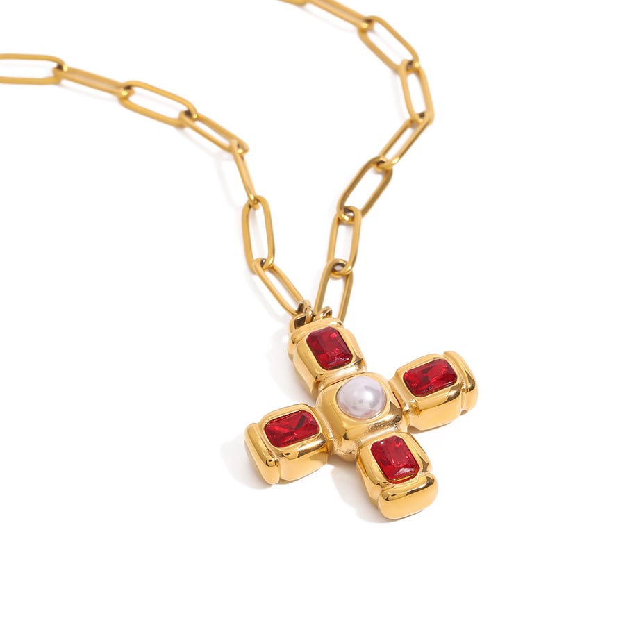 1 Stück Luxuriöse Serie Europa und Amerika Kreuz Edelstahl Gold Farbe Damen Anhänger Halsketten Bild6