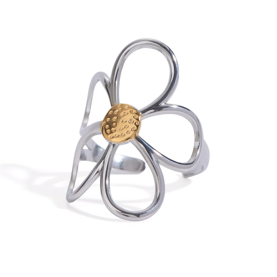 1 Pair Simple Series Retro Flower Stainless Steel 18K Gold Plated Women Adjustable Rings Picture6