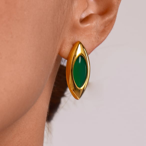 1 paire de boucles d&#39;oreilles à tige ovales élégantes en acier inoxydable plaqué or pour femme, série classique