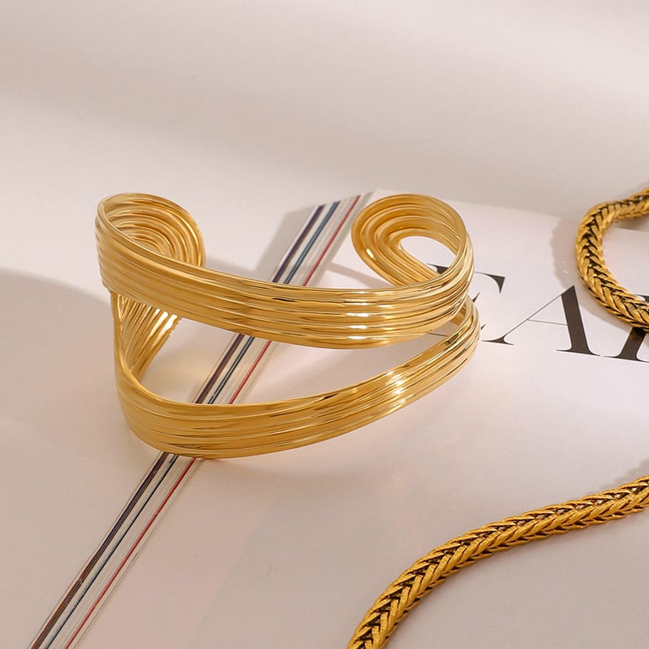 1 Stück Simple Series Elegant Line Edelstahl vergoldete Damenarmreifen Bild6