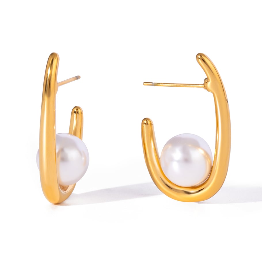 1 Pair Simple Series Elegant Letter Stainless Steel 18K Gold Plated Women Hoop Earrings Picture5