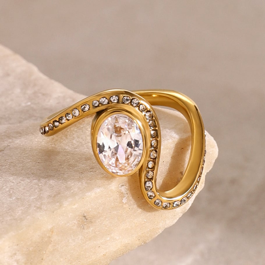 1 Paar Simple Series Tägliche geometrische Edelstahl 18 Karat vergoldet Strass Damen Einzelringe Bild4