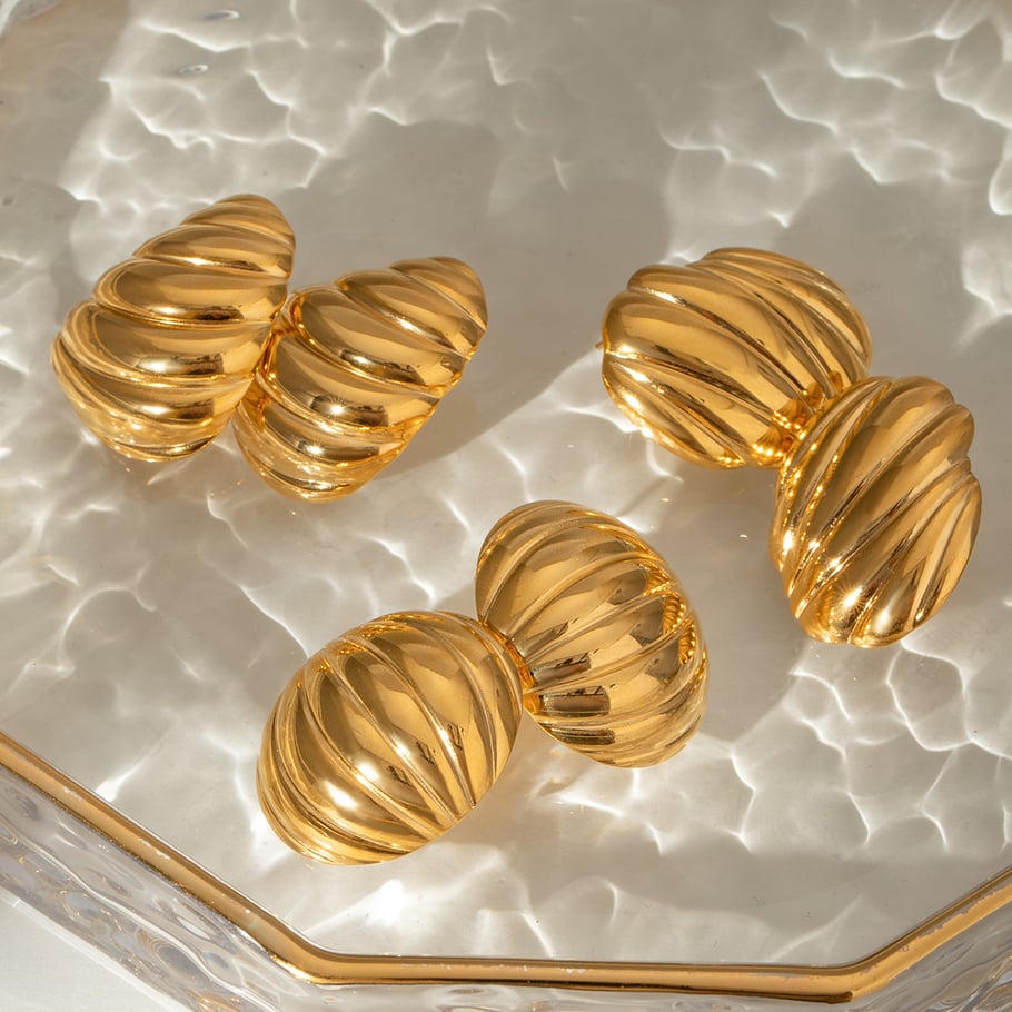 1 par de pendientes de botón de acero inoxidable dorados con rosca europea y americana para mujer Imagen5