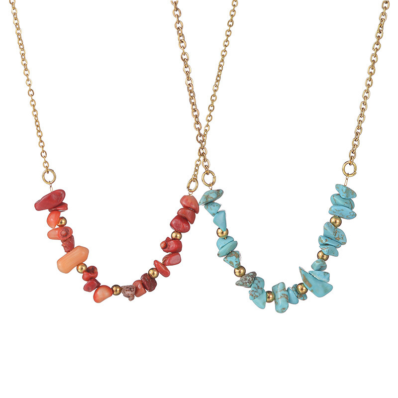 1 Piece Vacation Series Daily Natural Stone Beads Gold Color Stainless Steel Women's Beaded Necklaces Picture2