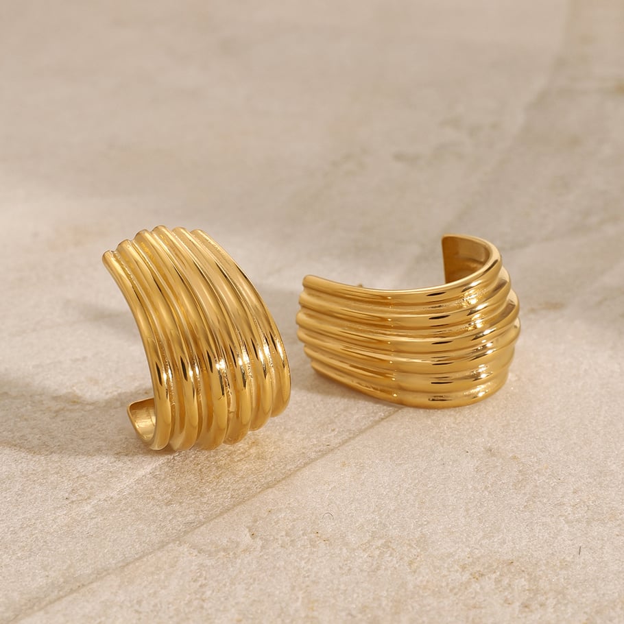 1 Pair Simple Series ins style Strip Stainless Steel 18K Gold Plated Women Stud Earrings Picture4