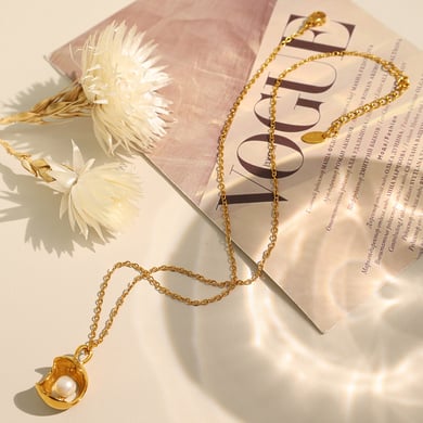 1 Stück Simple Series Retro Geometric Edelstahl Gold Farbe Künstliche Perle Damen Anhänger Halsketten h5 Bild5