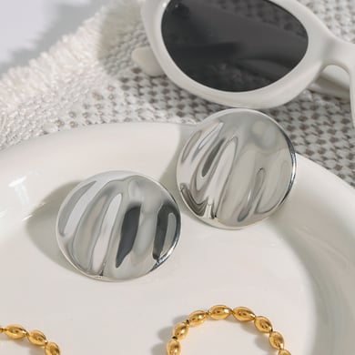 1 Pair Minimalist Series Water Ripple Pattern Stainless Steel Gold Color Women's Stud Earrings h5 Picture11