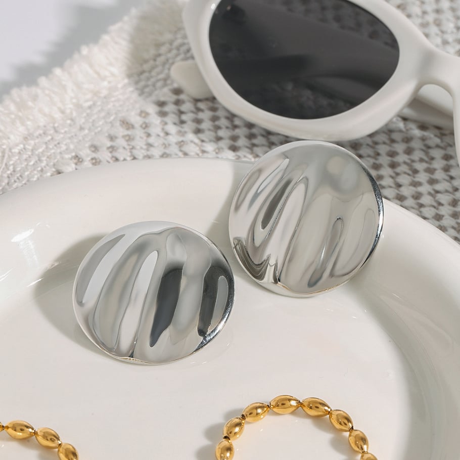 1 Pair Minimalist Series Water Ripple Pattern Stainless Steel Gold Color Women's Stud Earrings Picture11