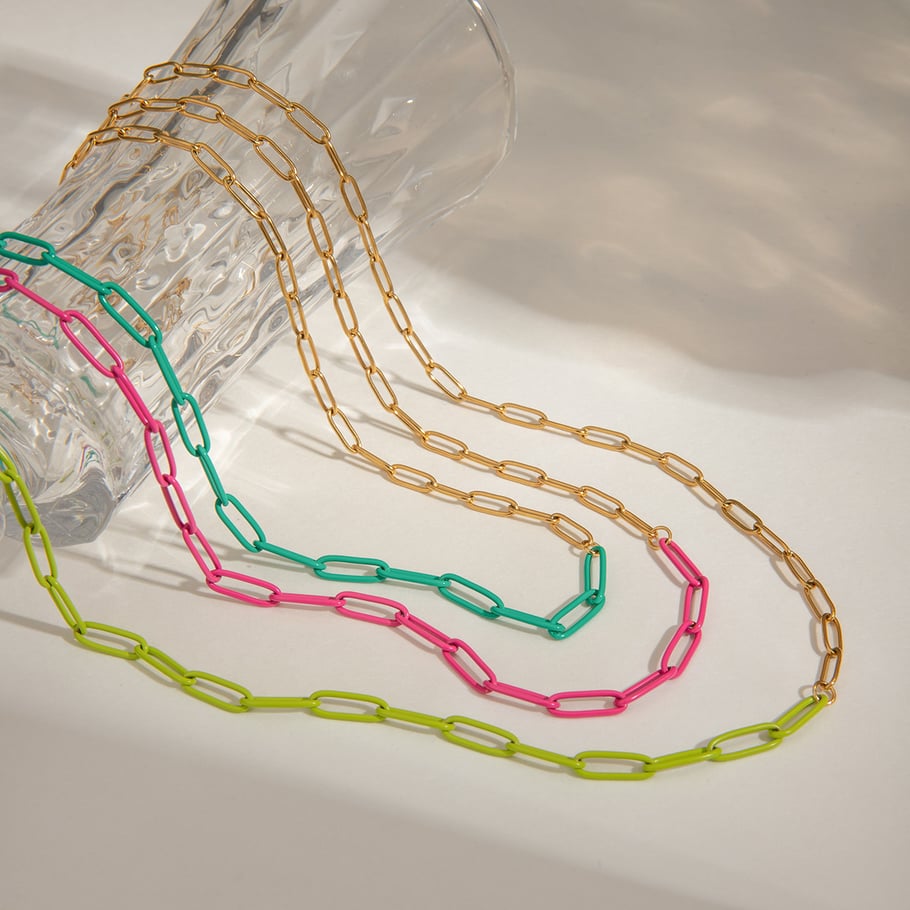 Collar de cadena para mujer de acero inoxidable dorado de colores mixtos, estilo Ins, serie simple, 1 pieza Imagen7