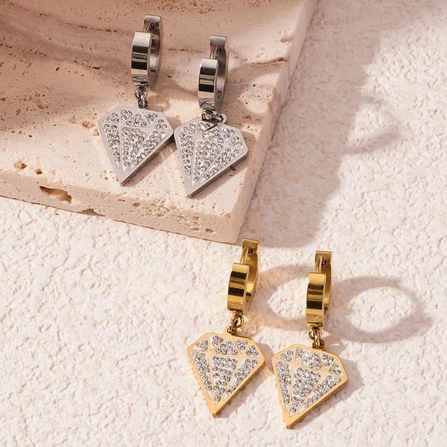 1 Pair Sparkling Series Elegant Diamond Titanium Steel Gold Color Women's Drop Earrings Picture6