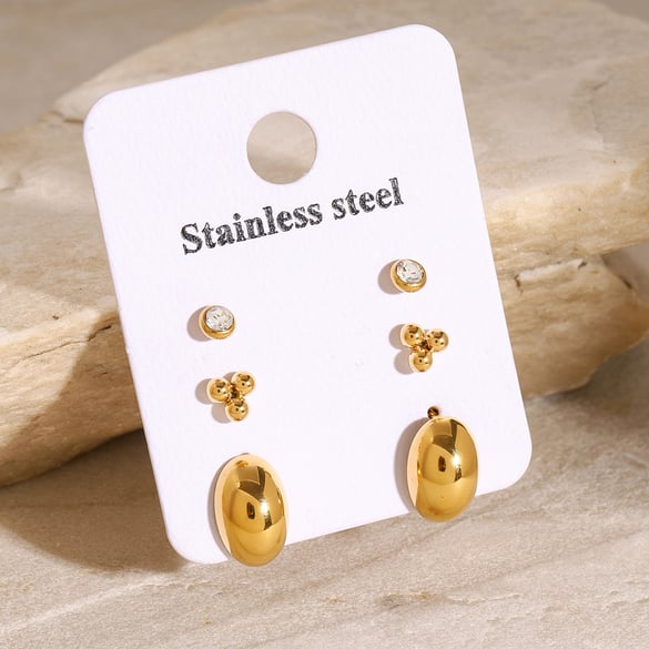 1 Pair Simple Series Classic Geometric Stainless Steel 18K Gold Plated Zircon Women Stud Earrings