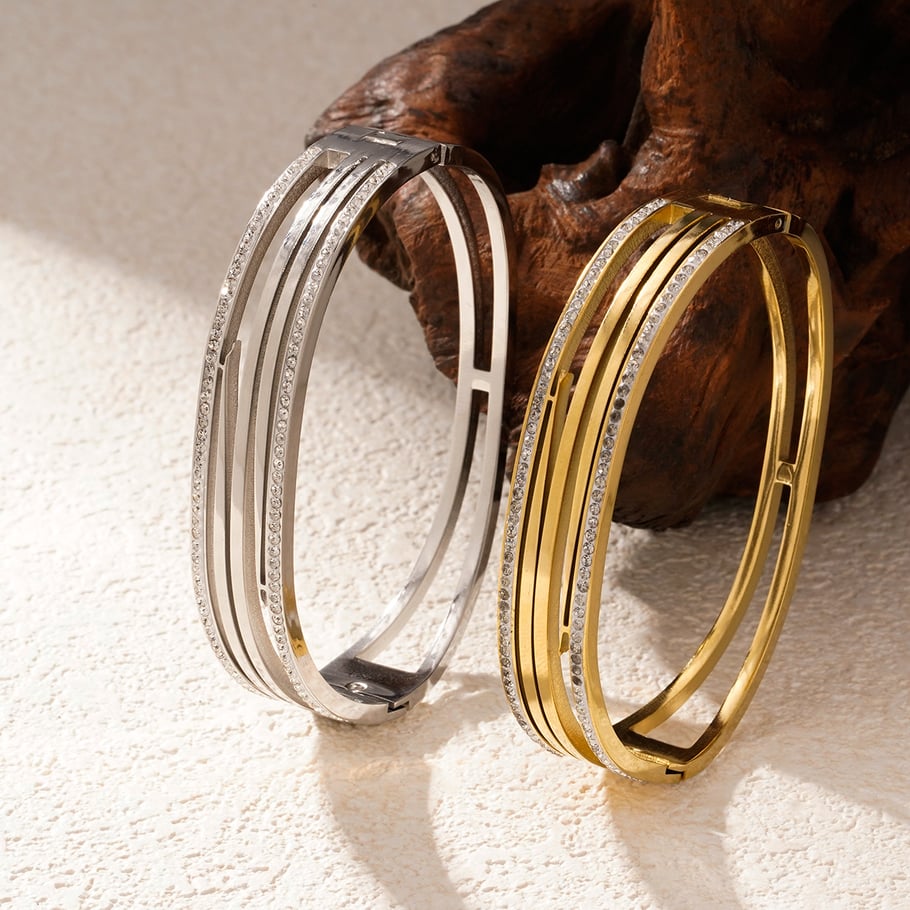 1 Piece Minimalist Series Classic Strip Stainless Steel Gold Color Women's Bangles Picture4
