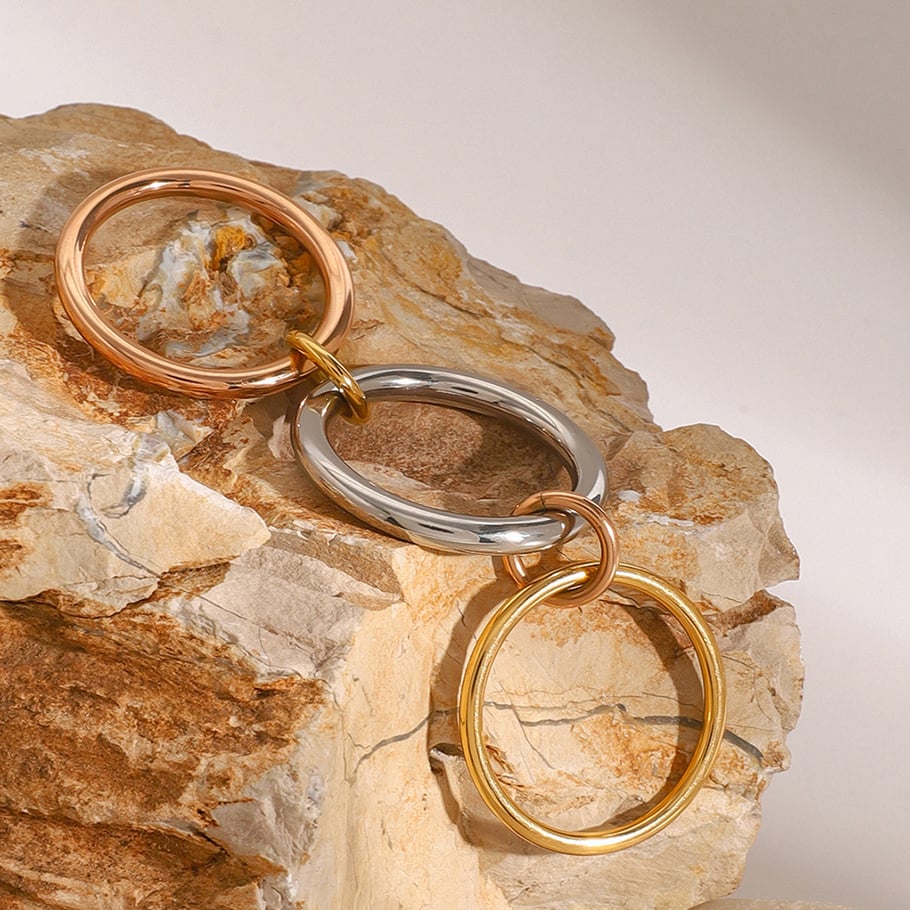 1 Pair Simple Series Personality Annular Stainless Steel Mixed Copper Gold Color Women's Single Rings Picture4