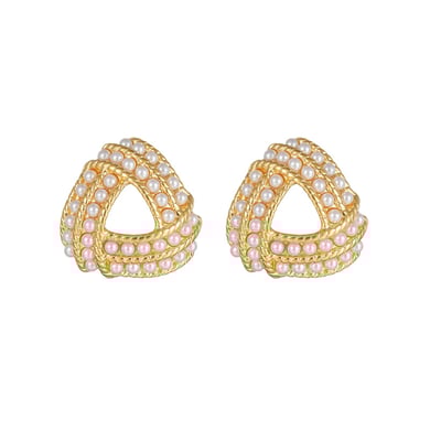 1 paire de boucles d&#39;oreilles créoles rétro géométriques en acier inoxydable plaqué or 18 carats avec perles artificielles pour femmes, série romantique h5 Image5