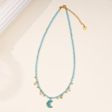 1 Piece Gorgeous Series Elegant Moon Stainless Steel Gold Color Natural Stone Women's Pendant Necklaces h5 Picture8