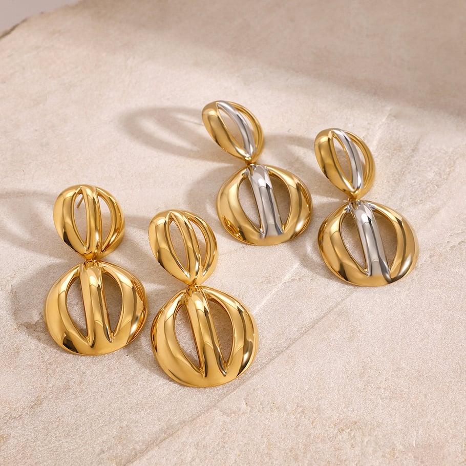 1 Paar einfache geometrische Ohrringe aus Edelstahl mit 18 Karat Vergoldung für Damen Bild3