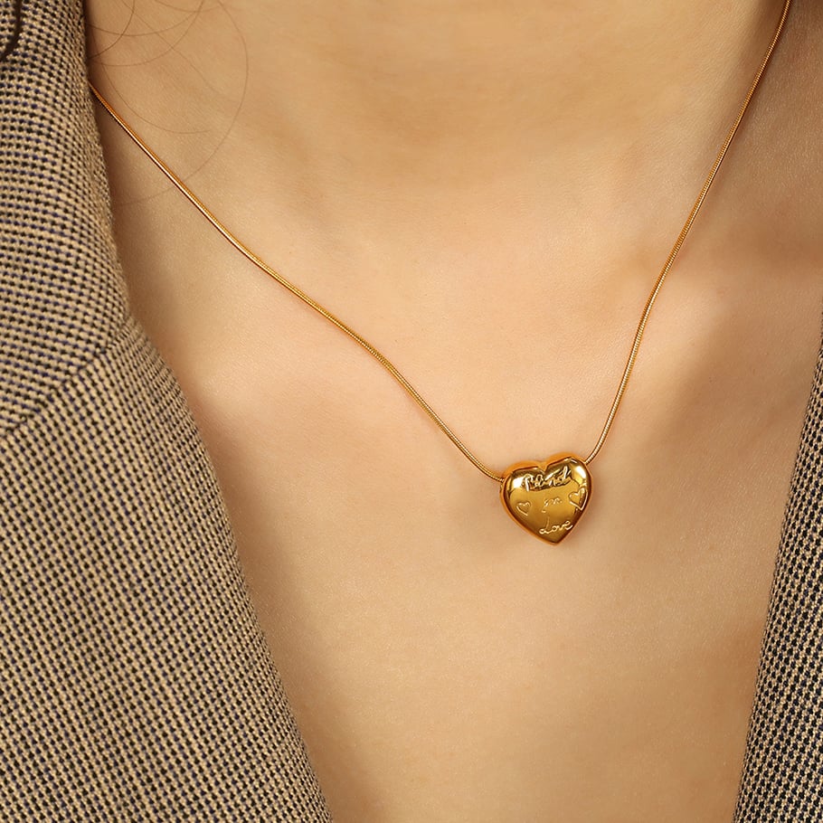 1 Piece Romantic Series Trendy Heart Shape Letter Stainless Steel Gold Color Women's Pendant Necklaces Picture6