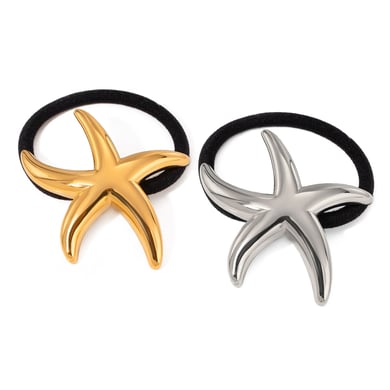 Europäische und amerikanische grenzüberschreitende Ins-Stil 18 Karat Gold Edelstahl glatt schlank fünfzackigen Stern Haarring Haar Seil Haarschmuck Großhandel Frauen h5 Bild6