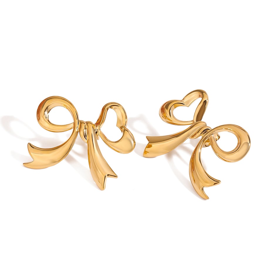 1 Pair Romantic Series Graceful Bow Knot Shape Stainless Steel Gold Color Women's Stud Earrings h5Picture6