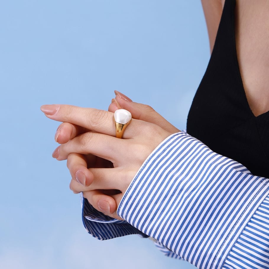 Anillos individuales de acero inoxidable irregulares de color dorado para mujer, serie clásica de Europa y América, 1 pieza Imagen8