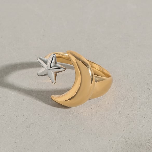 1 Piece Classic Series Moon And Star Stainless Steel Gold & Silver Color Women's Single Rings