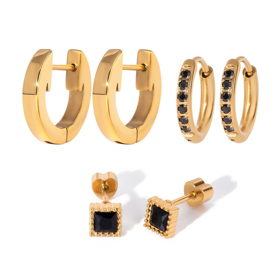 1 Pair Simple Series Casual Geometric Stainless Steel 18K Gold Plated Rhinestone Women Earrings set Picture10