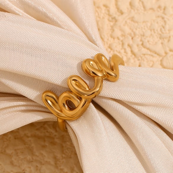 1 Piece Romantic Series Classic Letter Stainless Steel   Gold Color  Women's Adjustable Rings
