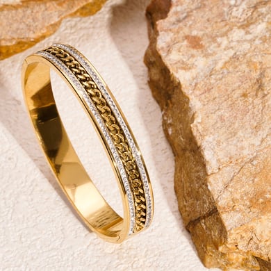1 Stück Luxuriöse Serie Classic Twist Edelstahl Goldfarben Damen Armreifen h5 Bild4