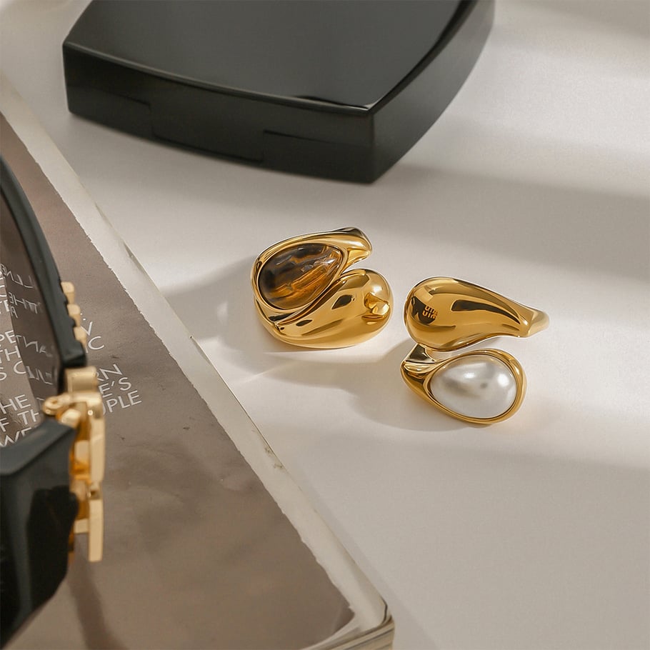 1 Paar Classic Series Simple Droplet Edelstahl 18 Karat vergoldet Damen verstellbare Ringe Bild5