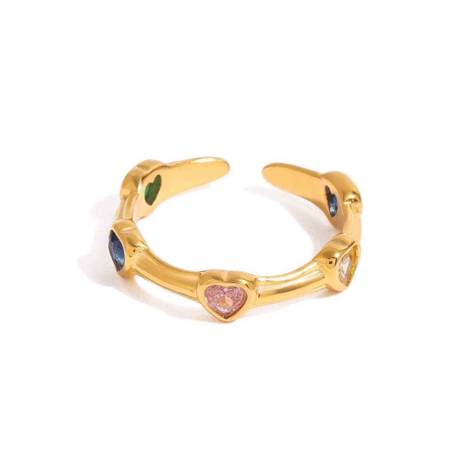 Anillos individuales de acero inoxidable dorados para mujer, serie romántica de Europa y América, con forma de corazón y amor. Imagen7