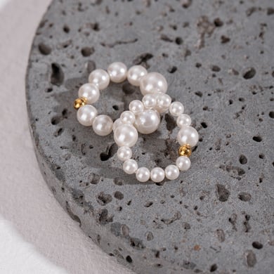 1 Paar Simple Series Elegante Perlen Edelstahl 18 Karat vergoldet Damen Ring-Sets h5 Bild5