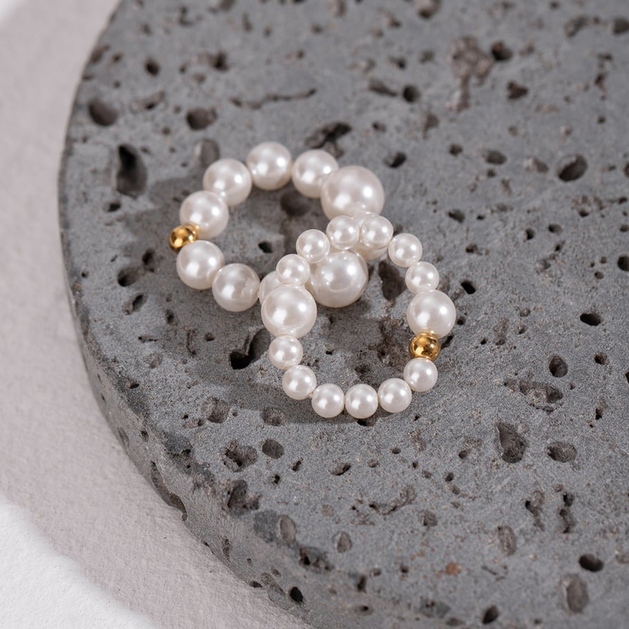 1 Paar Simple Series Elegante Perlen Edelstahl 18 Karat vergoldet Damen Ring-Sets Bild5