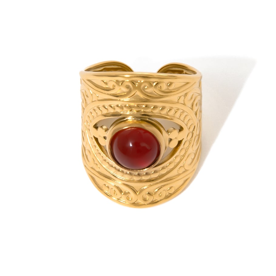 1 Pair Ethnic Series Retro Geometric Stainless Steel 18K Gold Plated Artificial Gemstone Women Adjustable Rings Picture6