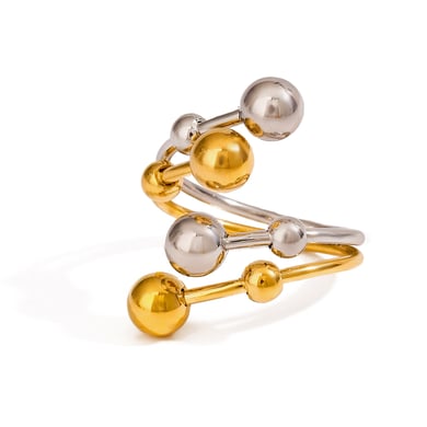1 Paar Luxuriöse Serie Cold Wind Unregelmäßiger Edelstahl Goldfarben plattiert Verstellbare Damenringe h5 Bild5