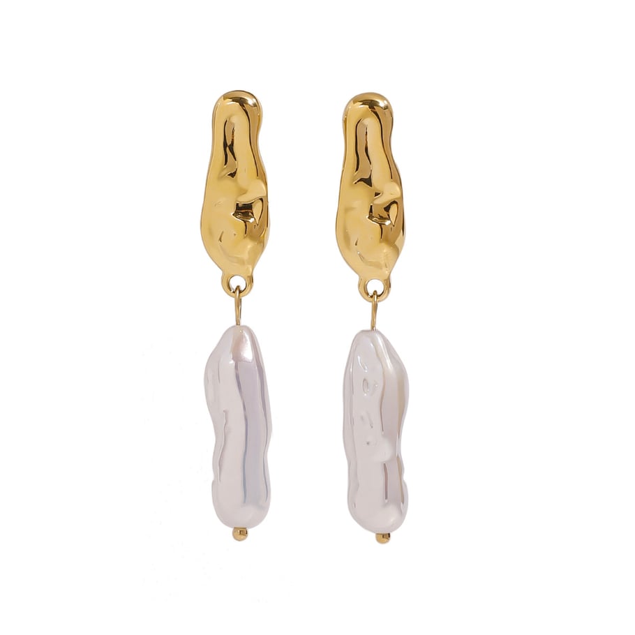 1 Pair Classic Series Europe and America oval Stainless Steel 18K Gold Plated Artificial Pearl Women Drop Earrings Picture6