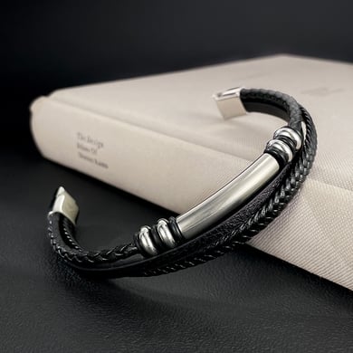 1 Piece Industrial Series Punk Cylinder Three-layers Stainless Steel Men's Bracelets h5 Picture9