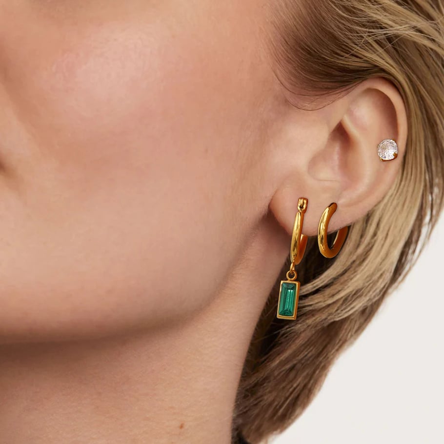 1 Paar elegante ringförmige Ohrringe aus Edelstahl der luxuriösen Serie, 18 Karat vergoldet, Zirkonia, für Damen Bild3