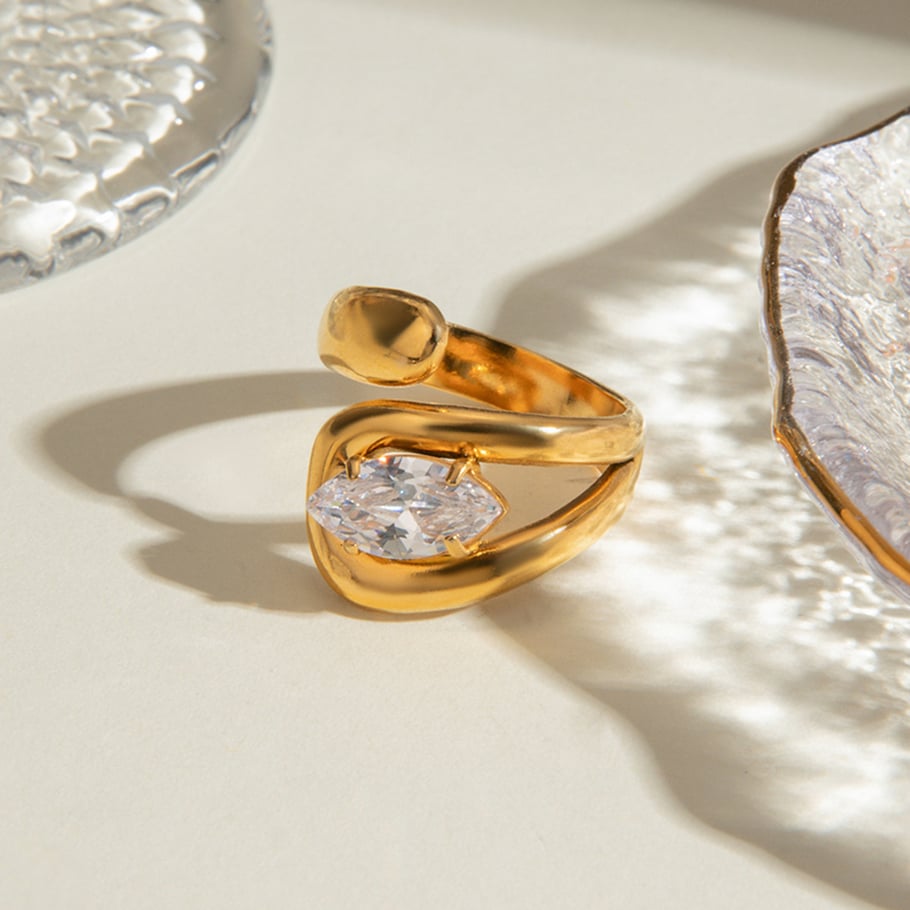 1 Pair Luxurious Series ins style irregular Stainless Steel 18K Gold Plated Rhinestone Women Single Rings Picture6