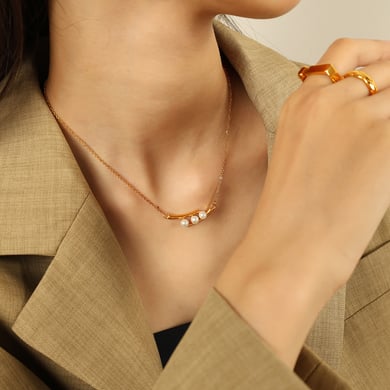1 Piece Simple Series Retro Beads Stainless Steel 18K Gold Plated Artificial Pearl Women Pendant Necklaces h5 Picture5