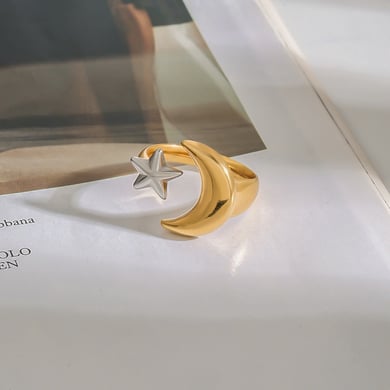 Anillos individuales de acero inoxidable dorados para mujer, serie clásica de Europa y América, de 1 pieza. h5 Imagen8