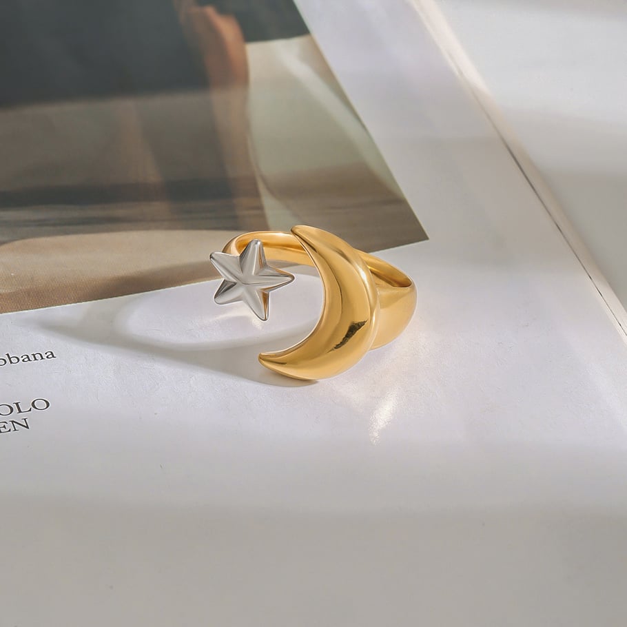 Anillos individuales de acero inoxidable dorados para mujer, serie clásica de Europa y América, de 1 pieza. Imagen8
