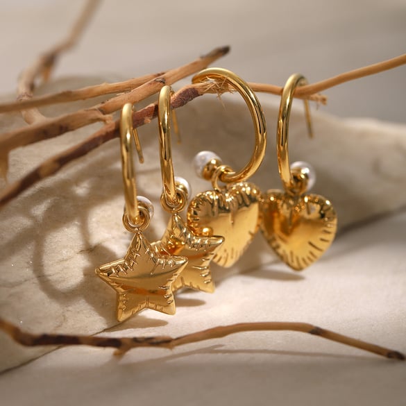 18k gold stainless steel pearl C-shaped heart-shaped earrings ins Internet celebrity same style five-pointed star titanium steel ear buckle earrings