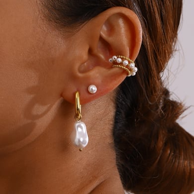 1 Pair Classic Series Exquisite Irregular Shape Stainless Steel Gold Color Women's Earrings Set h5 Picture6