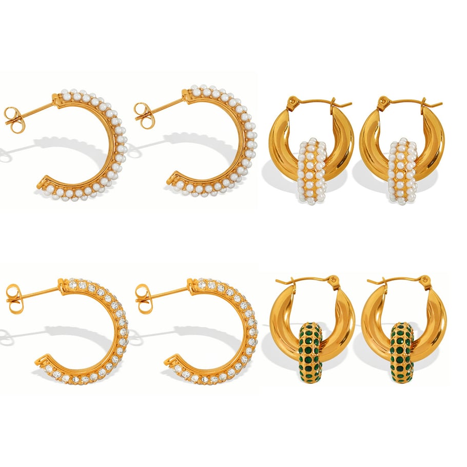 1 Pair Luxurious Series Retro Geometric Stainless Steel 18K Gold Plated Zircon Women Hoop Earrings Picture8