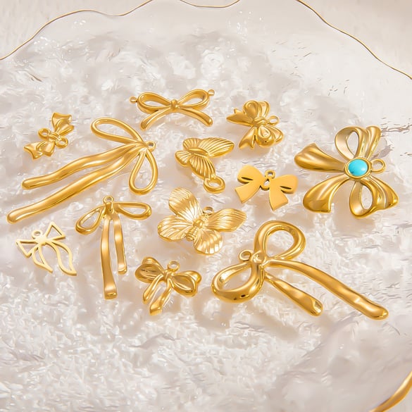 1 Piece Sweet Series Exquisite Bowknot Stainless Steel DIY Gold Color Women's Pendants